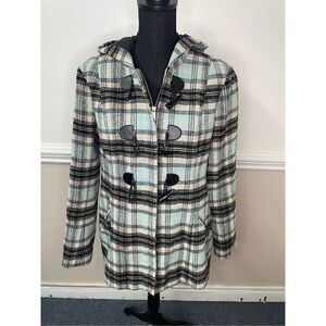 New York & Company Plaid Zip Up Peacoat Jacket Size Large